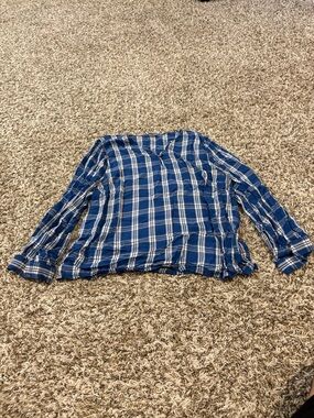 Old Navy Blue and White Plaid Shirt